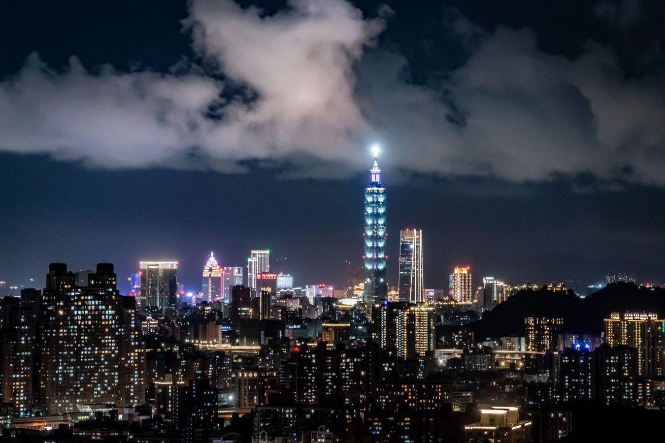 Taipei 101 and city skyline illuminated at night