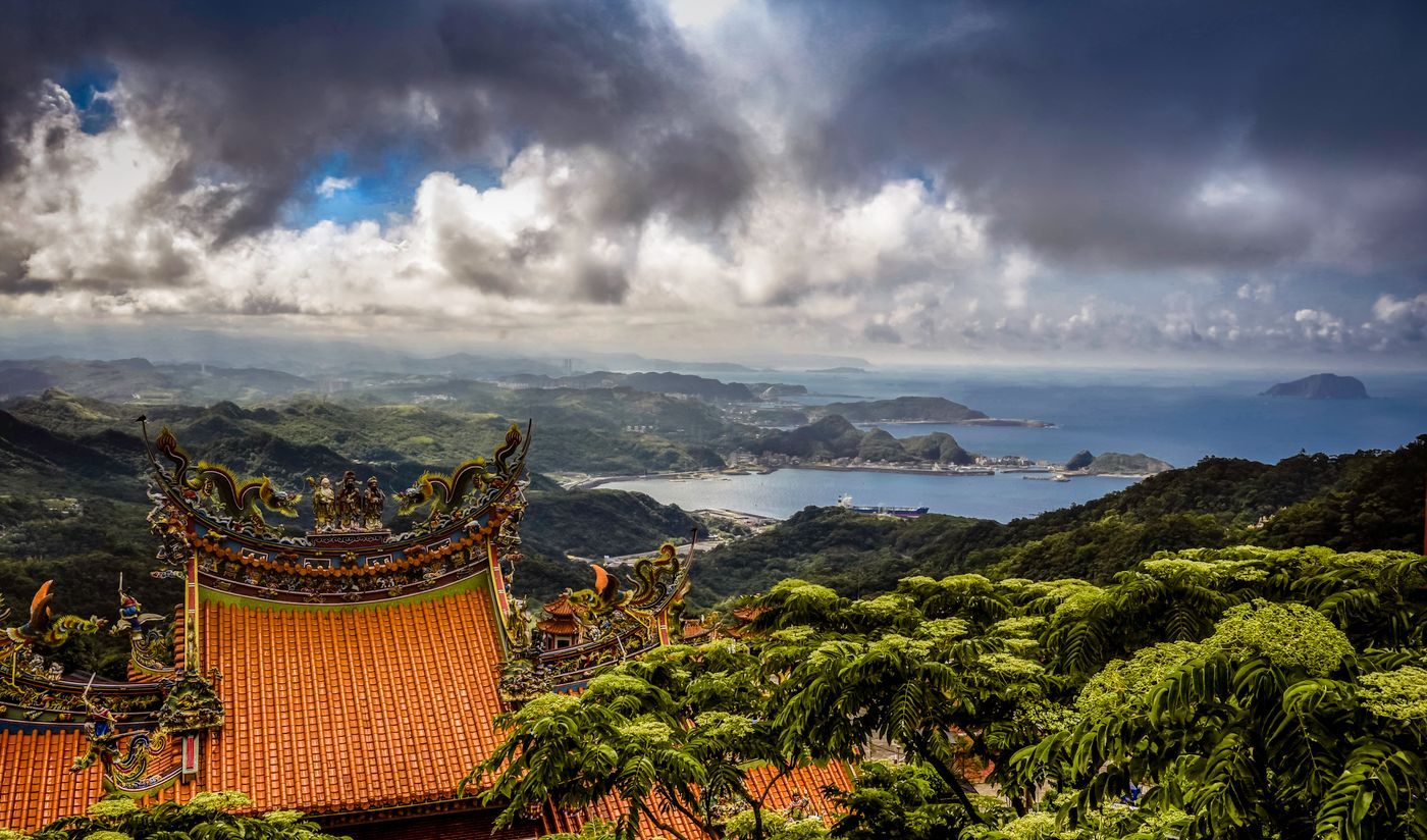 Temple rooftop overlooking the northeast coast of Taiwan